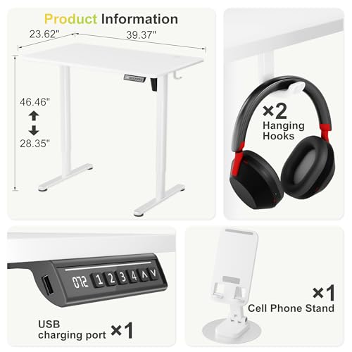 Image of Furmax 40 Inches Electric Standing Desk, Home Office Desk with Phone Holder