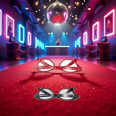 2Pcs Cat Eye Glasses with Rhinestones, Retro Party Costume for Cossplay Hip Hop Dress up Party Gifts