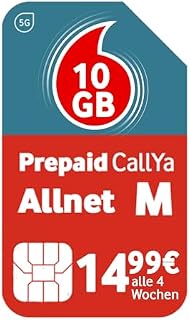 Vodafone Prepaid CallYa Allnet M | teraz pojemność danych 6 GB | sieć 5G | karta SIM bez umowy | 15 euro środków startowych | telefon i SMS