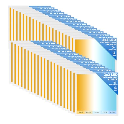 42 Pack 2x2 LED Flat Panel Light, 6500LM Dimmable Office Kitchen Recessed Drop Ceiling Light Fixture, Switchable 5 CCT 3000K/4000K/5000K/5700K/6500K &