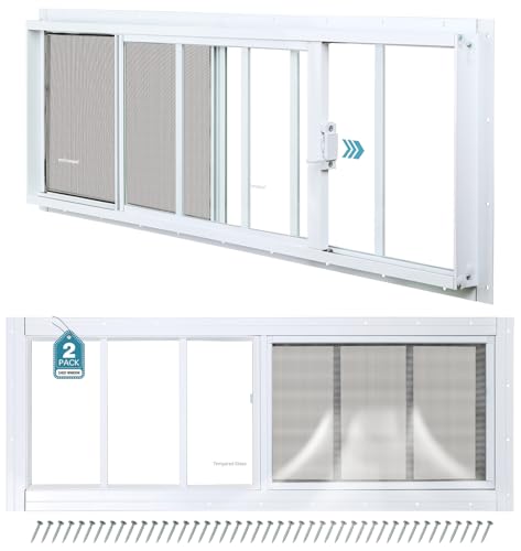 Melkus Shed Windows 10x29 2 Pack Upgraded Sliding Transom Window with Tempered Glass and Screen for Shed Chicken Coop Barn Greenhouse Garage Playhouse Storage Room White