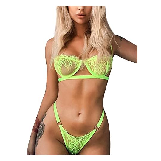 
                            2 Piece Women's Valentine's Day Lace Bralette Strappy Lingerie Set Bridal Eyelash Bra and Panty Set Mesh Underwear Negligee
                        