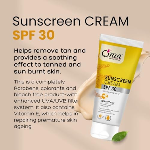 Image of Qraa Sunscreen - SPF 30 PA++++ Sunscreen Cream SPF 30|Helps Remove Tan|Helps in Sun Burn| Pack of 2 (200gm, 2)