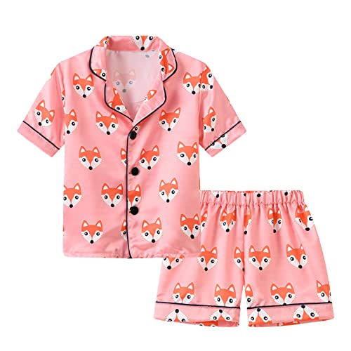 Conjunto de pijama de cetim curto para meninos e meninas, clássico, de seda, infantil, 2 peças, de m