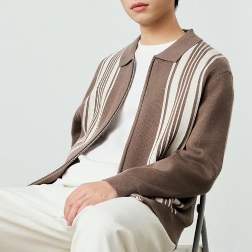 Suéter de punto a rayas para hombre chaqueta cárdigan de moda casual de abrigo 2