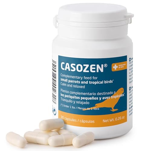 Casozen Calming Support for Small Parrots, Bird Calming Capsule, Soothes Plucking, Biting, & Screaming, Promotes Healthy Mood & Balanced Behavior - Natural & Safe for Birds 12.5oz or Less 30 Capsule