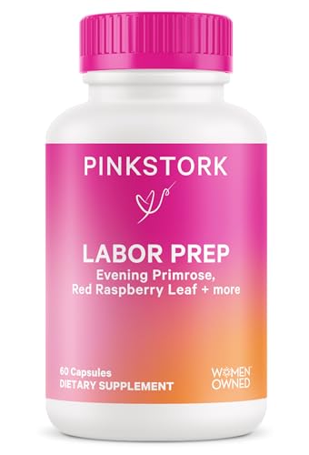 Image of Pink Stork Labor Prep - Evening Primrose Oil Capsules with Red Raspberry Leaf Tea, Gentle Birth & Postpartum Care, Third Trimester Pregnancy Must Haves, 60 Capsules