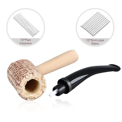 Joyoldelf Corn Cob Tobacco Pipe Set - Corncob Pipe with Straight and Bent Pipe Stem, Smoking Pipe Kit with 5mm Pipe Filter and Pipe Cleaners for Beginner