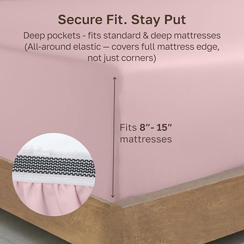 Image of California Design Den 100% Organic Cotton Fitted Sheet Full, Pink | GOTS Certified, Crisp & Airy Percale, 15 inch Deep Pocket, All-around Elastic, No-Pop Fit, Durable, Easy Care, Backed by GH Seal