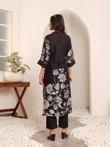 Image of Varanga Women Printed Straight Kurta Pant Set |Chanderi Silk | Summer Wear | Soft, Lightweight & Breathable | Casual Wear