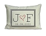 Personalized Pillow Two hearts 2 Hearts are one, with Initial Monogram and Date Second Anniversary Cotton gift 2nd anniversary Pillow