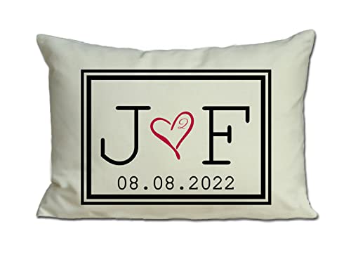 Personalized Pillow Two hearts 2 Hearts are one, with Initial Monogram and Date Second Anniversary Cotton gift 2nd anniversary Pillow
