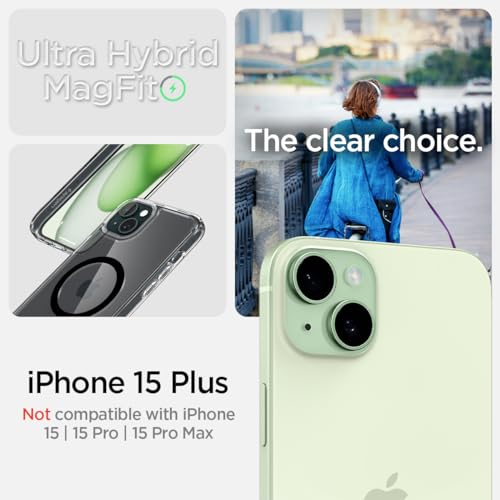 Image of Spigen Ultra Hybrid MagFit Back Cover Case for iPhone 15 Plus, MagSafe Compatible, Air Cushion Technology - Polycarbonate + TPU | Black