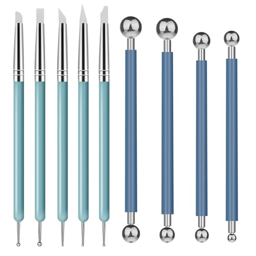 Molain 9 Pièces Outils de Modelage, Outils de Sculpture d'Argile, Set d'Outils de Potier d'Argile avec Boule de Modelage et Pointe en Caoutchouc Souple Stylo de...