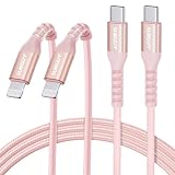SUNGUY USB-C Lightningケーブル 1.5M 2本セット タイプc ライトニングケーブル PD対応 27W急速充電 iPhone 充電ケーブル Carplay対応 高耐久ナイロン編み iPhone 14 13 12 XR XS iPhone 8 7 6 SEなどに対応 ピンク