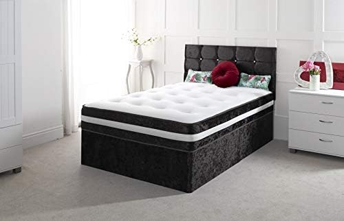 Comfy Deluxe LTD CRUSHED VELVET 4FT SMALL DOUBLE DIVAN BED WITH MATTRESS FREE HEADBOARD AND STORAGE DRAWERS AVAILABLE (4FT 0 Drawer, Black Crush)