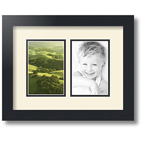 ArtToFrames Collage Photo Frame Double Mat with 2-4x6 inch Openings with Black Frame and Ivory Top Mat