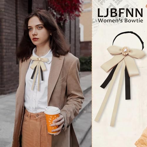 Image of LJBFNN Womens Bow Tie, Clip on Bow Ties Pre Tied Bowtie for Women Girls Ribbon Rhinestone Bow Tie for Shirt Uniform Wedding
