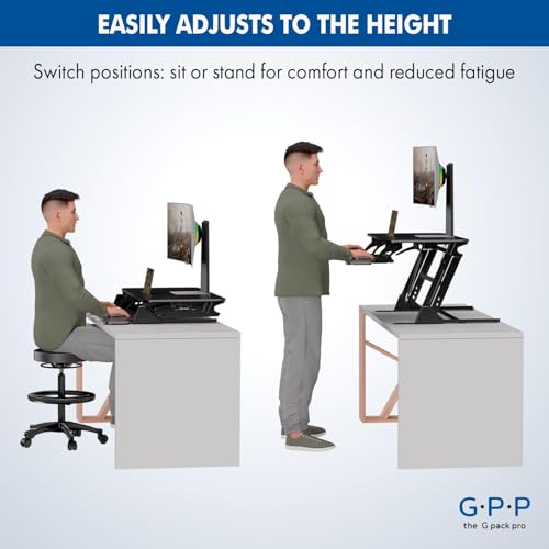 Image of Electric Height Adjustable Desk Converter - Standing Desk for Sit Stand Workstation with Removable Keyboard Tray and Space for Dual Monitors - Ergonomic Design for Maximum Productivity