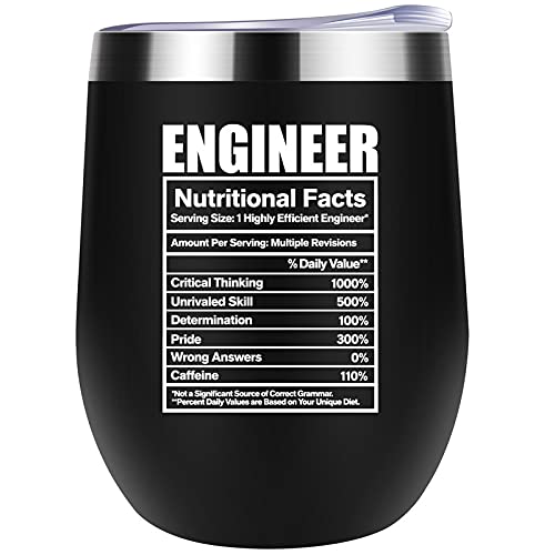 Engineer Gifts for Men Funny Nutritional Facts Label Fathers Birthday Day Gift Idea for Engineer Dad, Software, Mechanical, Sound, Civil, Science, Computer Programmer Engineer 12 oz Wine Tumbler Black