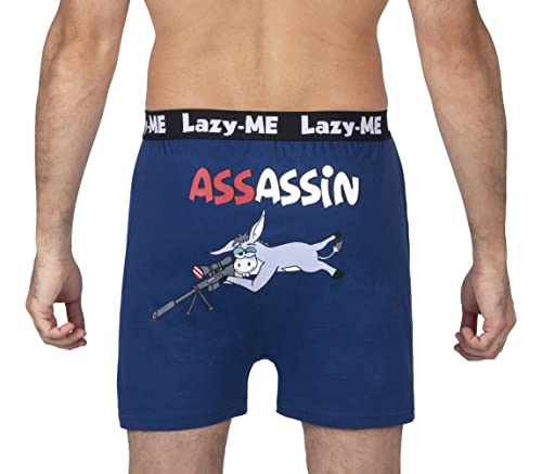 Lazy Me Men's Funny Novelty Boxer Shorts Humorous Underwear, Gag Gifts for Him, Assassin, Size Large
