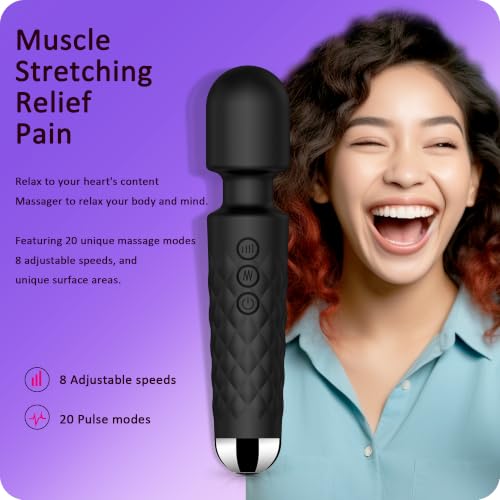 Image of Vibrator Wand,Adult Sex Toy Wand, G Spot Dildo, Clit Vibrator, Sex Vibrators,Clitoris Stimulation,with 8 Speeds & 20 Patterns,Fully Waterproof,Vibrating Wand for her Pleasure (Black)