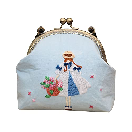 Image of Gogobear Easy Embroidery DIY Bags Purse Wallet Cross Stitch Kit | with All Supplies, Needlework Sewing Craft, Friend Gifts, Retro Vintage Style, Detachable Chain Strap