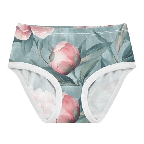 Girls Underwear, Peonies Watercolor Floral Toddler Panties, Cotton Underwear Girls, 2T–8 Years
