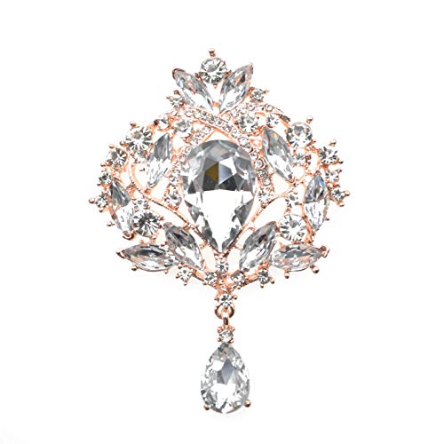 Yilanair Wedding Bridal Big Crystal Rhinestone Bouquet Brooch Pin for Women (Rose Gold)