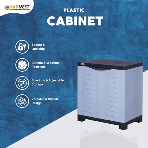 Image of Oaknest Supreme Fusion-01 Plastic Storage Cabinet | Compact & Multipurpose Storage Solution | Waterproof, Durable & Lightweight | Ideal for Home, Office & Garage | Charcoal and Sky Grey