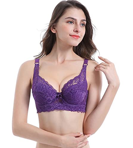 Soutien-Gorge Push-Up Pour Femmes Soutien-Gorge À Armatures Rembourré En Dentelle Florale, Soutien-Gorge Bralette À Col En V Sans Coutures Sans Couture Et Légèrement Doublé A,38B Cover
