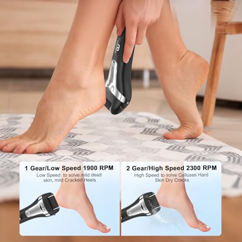 Banral Hornhautentferner Elektrisch, Professionelles Fußpflege-Set mit 3 Ersatzrollen, 2 Geschwindigkeiten Pediküre Gerät zum Entfernen der Hornhaut (Schwarz)