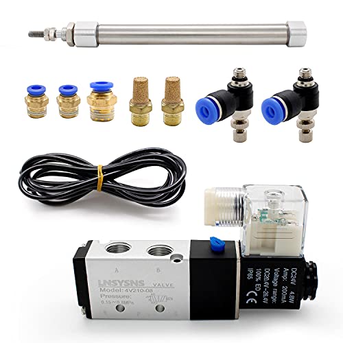 SRJQXH Electroválvula Neumática Eléctrica 4V 210-08 DC 24V 5 Canales 2 Bits Con Cilindro de Aire, Válvula Neumática, Manguera Neumática PU, Conector Neumatico, Silenciador Neumatico Cover