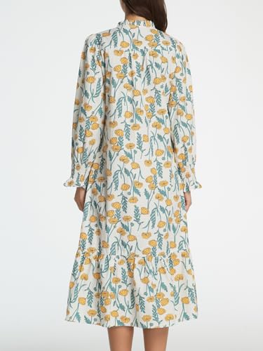 Women Fall Dresses 2025 Casual Puff Long Sleeve Mock Neck Midi Dress Floral Long Dress2