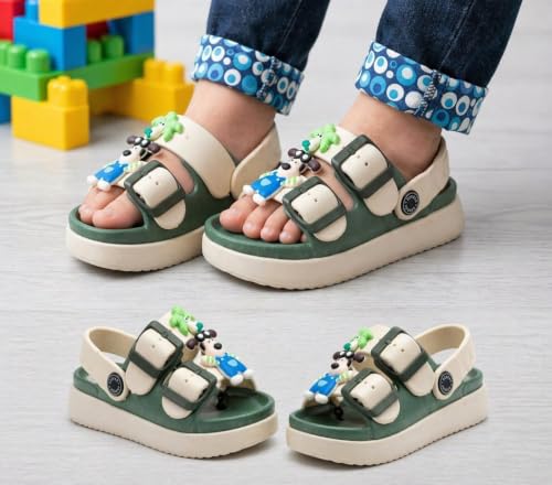 Image of Kids Sandals e, Beige and Green, Adjustable Buckle Straps, Comfortable