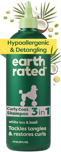 Earth Rated Dog Detangler Shampoo & Conditioner, Hypoallergenic 3-in-1 for Dogs & Puppies, Deodorizing, 98.5% Natural Origin Ingredients, for Doodles & Poodles, 16 oz