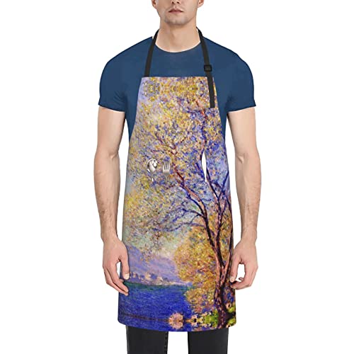 Vucemi Abstract Nature Landscape Printed Apron Waterproof Adjustable Bib Apron Cooking With Pocket Durable Aprons For Kitchen Gardening #TOP17