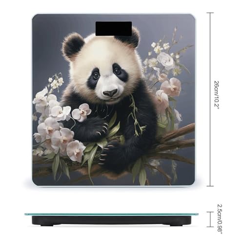 Báscula digital de baño Panda con flor, moderna y compacta miniatura 2