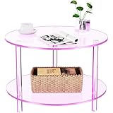 solaround Acrylic Coffee Table, Small Round Modern Coffee Table for Living Room, Pink
