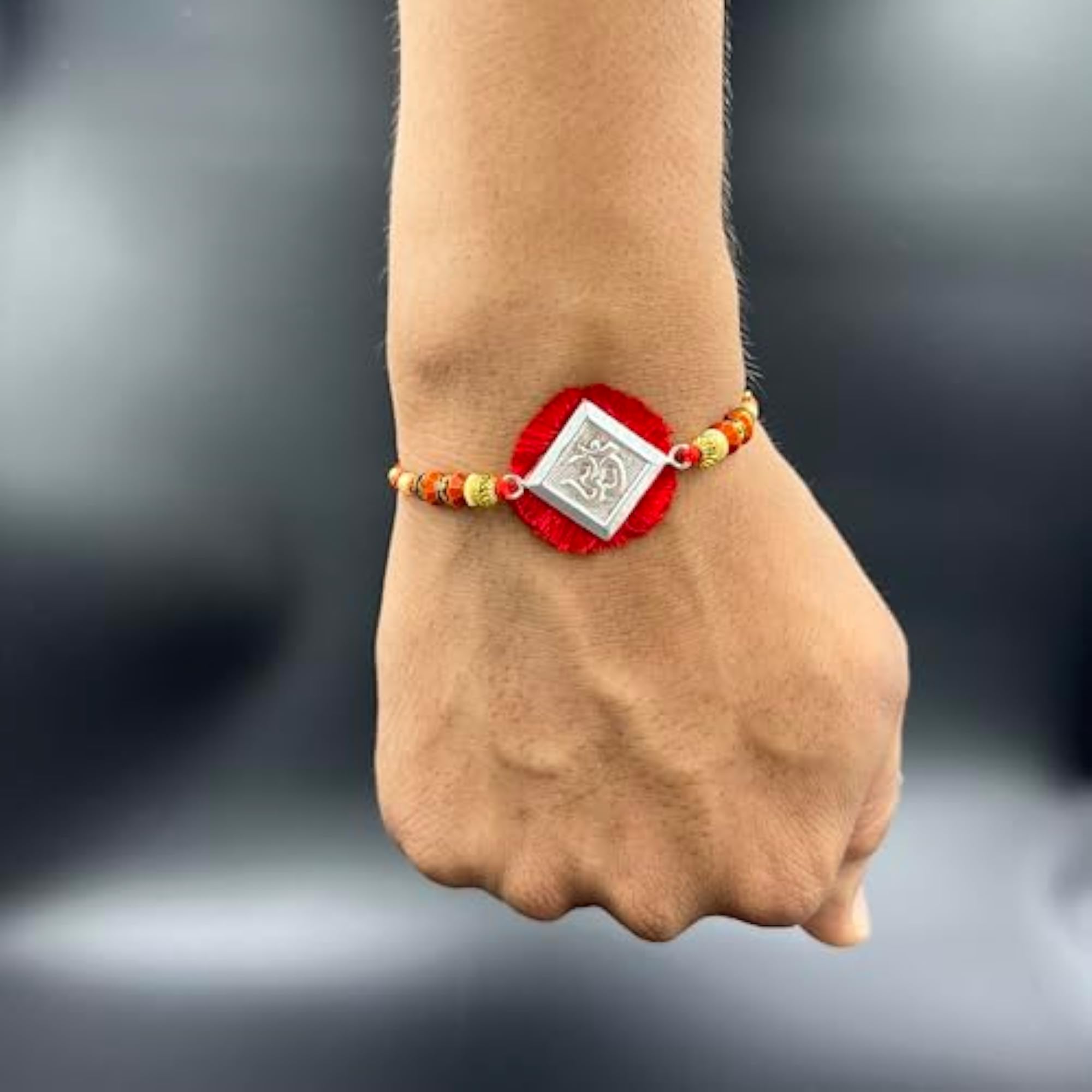 Real Pure Rudraksha Bracelet for Brothers, Red-Yellow 5