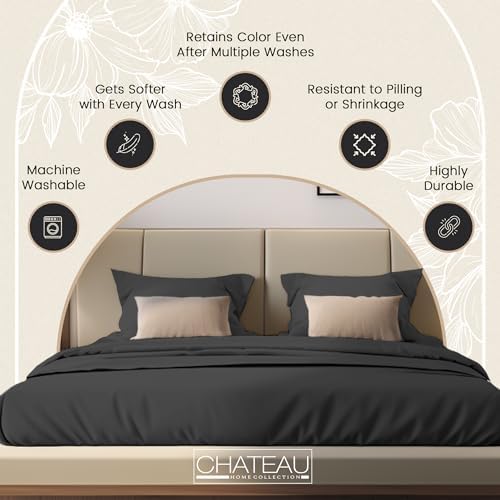 100% Cotton Sheets King Size Sheets Set with Fitted Sheet & Pillowcase Sets, Sateen Weave 4 piece Deep Pocket King Sheet Set, Soft & Comfy Naturally Cool Luxury Bedding- Charcoal - Thumbnail 5