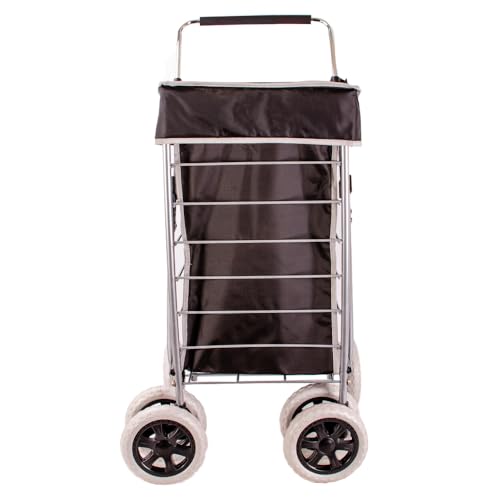 Premium 6 Wheel Swivel Shopping Trolley with Adjustable Handle Plain Black with Grey Trim