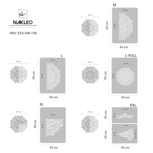 NAKLEO Mandala Große Malschablonen, Durchmesser 56 cm, Glamour Mandala Schablone, Wiederverwendbare Kunststoff Wandschablone DIY, geometrische Mandala-Muster für Malerei Wand Boden Holz Stoff Möbel