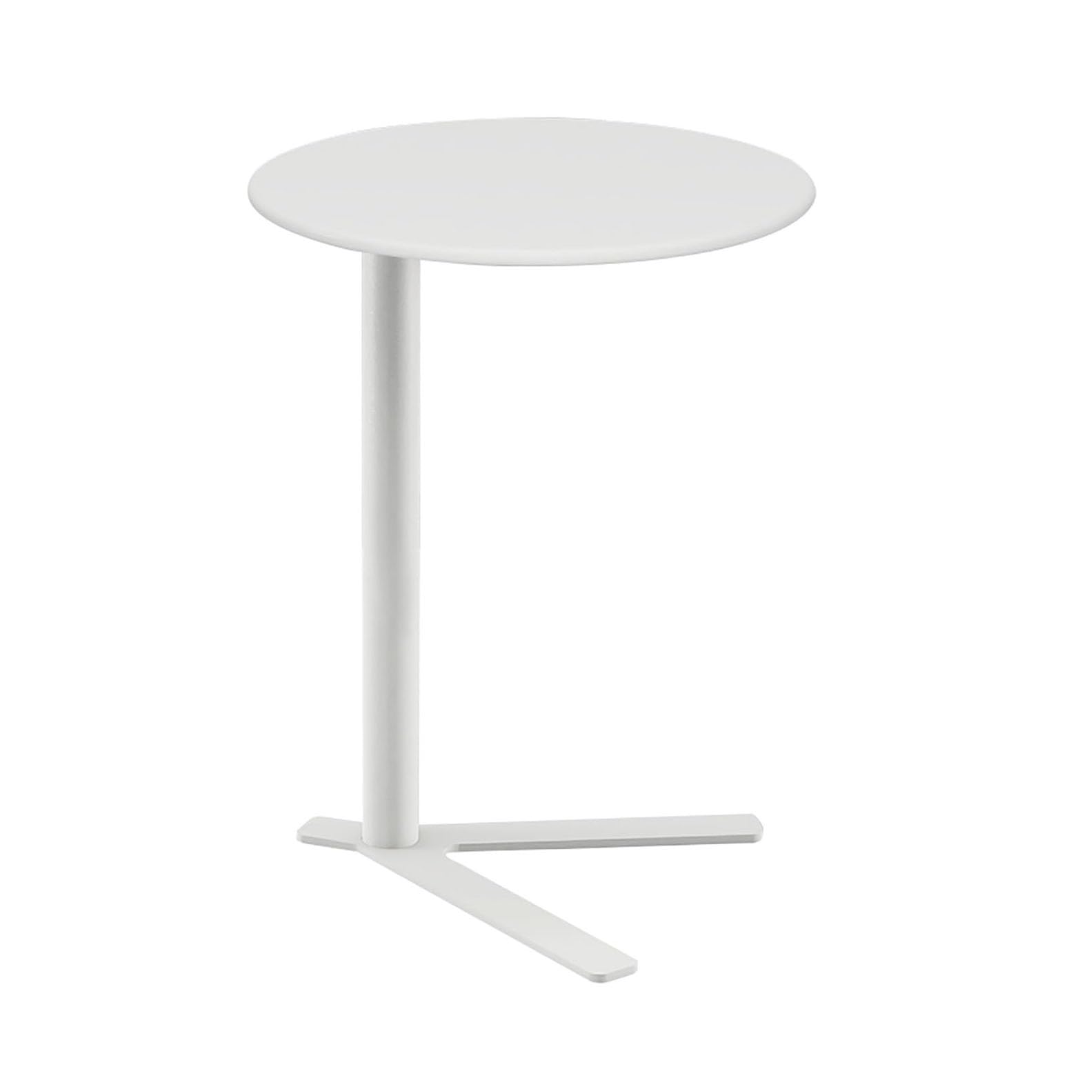 Mesa de centro metalica redonda pequeña mesita de noche blanca de acero en forma de C