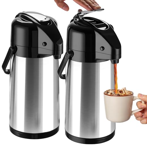Image of Upgraded Airpot Coffee Carafe with Double Pump - 84oz /2.5L Coffee Carafe for Keeping Hot, Beverage Dispenser for Hot /Cold Beverage (2, Stainless Steel Color)