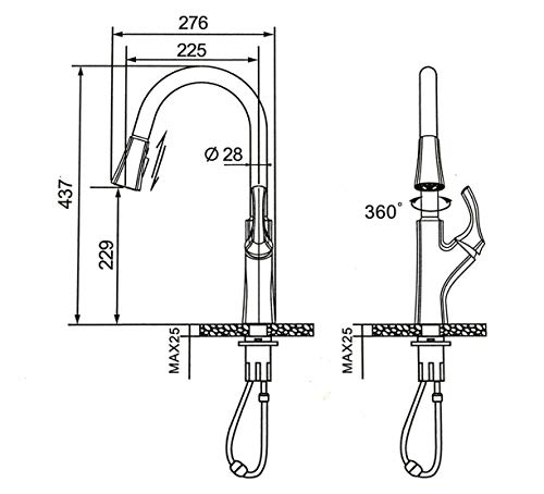 Image of ALTON TSL18075 Zinc Single Lever Sink Mixer With 3 Flow Pull-Down Sprayer, Brushed Nickel Finish