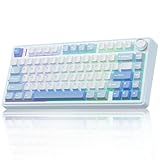 AULA F75 75% Wireless Mechanical Keyboard,Gasket Hot Swappable Custom Keyboard,Pre-lubed Greywood Switch RGB Backlit Gaming Keyboard,2.4GHz/Type-C/BT5.0 Keyboard (Salt White Blue)