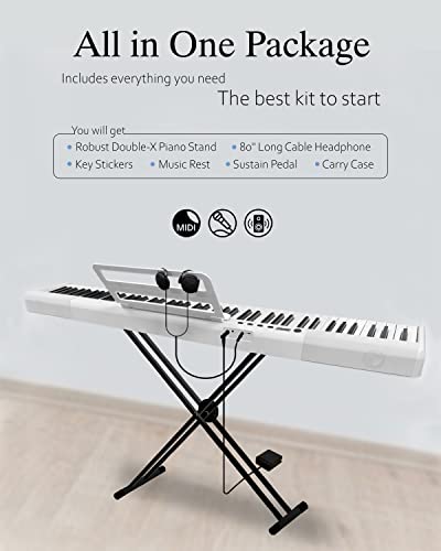 Longeye Piano Keyboard 88 Keys Compact Digital Piano For Beginners With Full Size Semi Weighted Keys, Stand, Sustain Pedal, Power Supply, Carrying Case, Black #TOP1