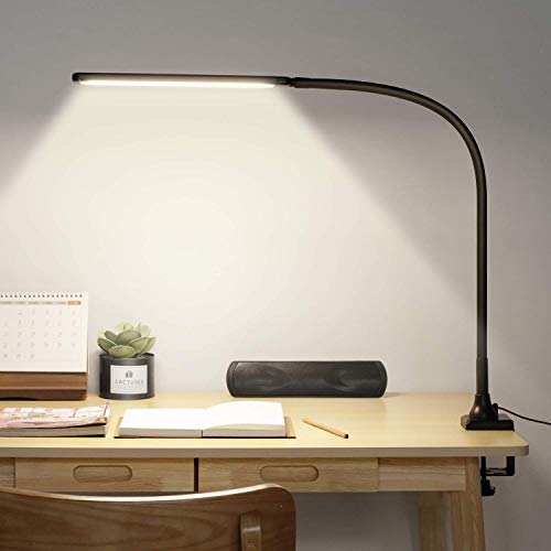 LED Desk Lamp with Clamp - 12W Eye-Care Dimmable Lamp, 6 Color Temperature, Touch Control Gooseneck Table Light, Memory, Modern Architect Table Lamp Clamp for Task, Working, Study, Reading, Painting