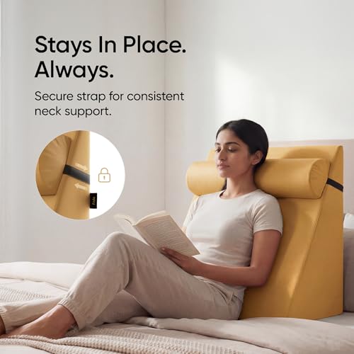 Image of Frido Wedge Neck Rest Pillow | Multipurpose Neck Pillow | Memory Foam Roll with Adjustable Strap | Relieves Neck, Knee & Lumbar Pressure | Compatible with Wedge Plus | Washable Cover, Mustard Yellow